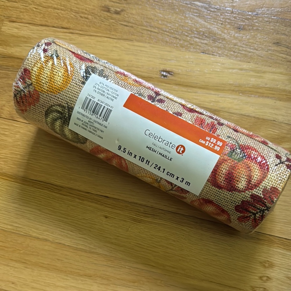 NWT Celebrate It Fall Pumpkin Burlap Mesh Ribbon